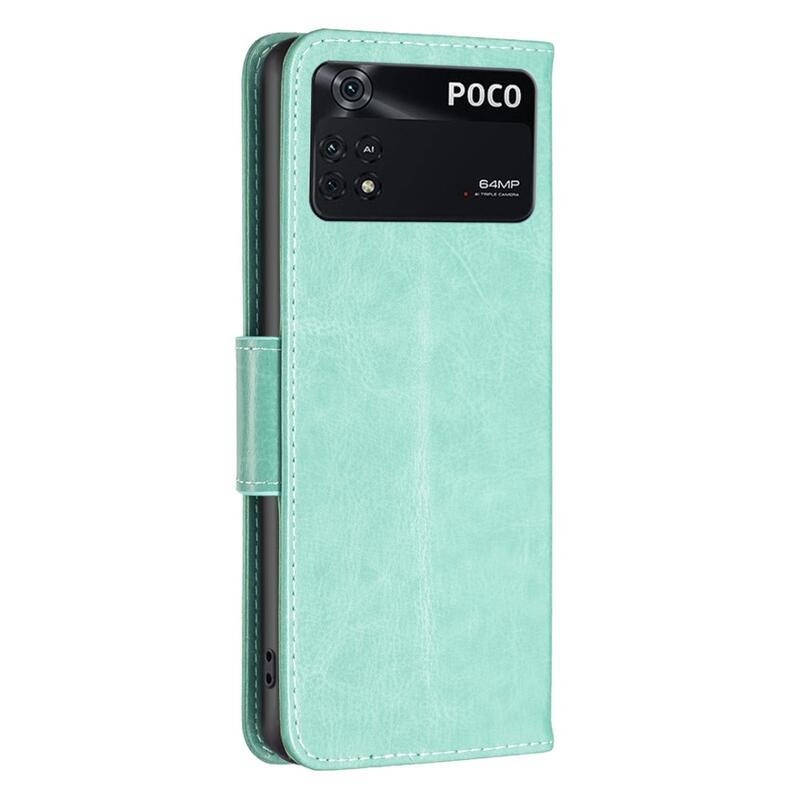 Butterfly PU kožené peněženkové pouzdro na mobil Xiaomi Poco M4 Pro 4G - zelené