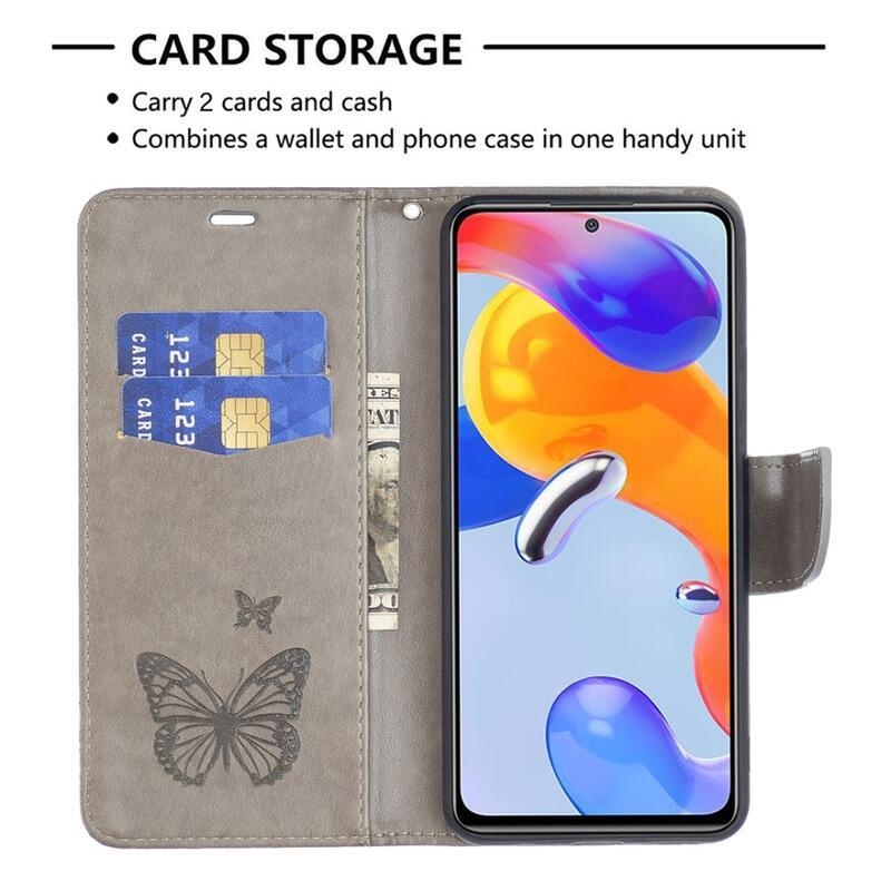 Butterfly PU kožené peněženkové pouzdro na mobil Xiaomi Redmi 10C - šedé