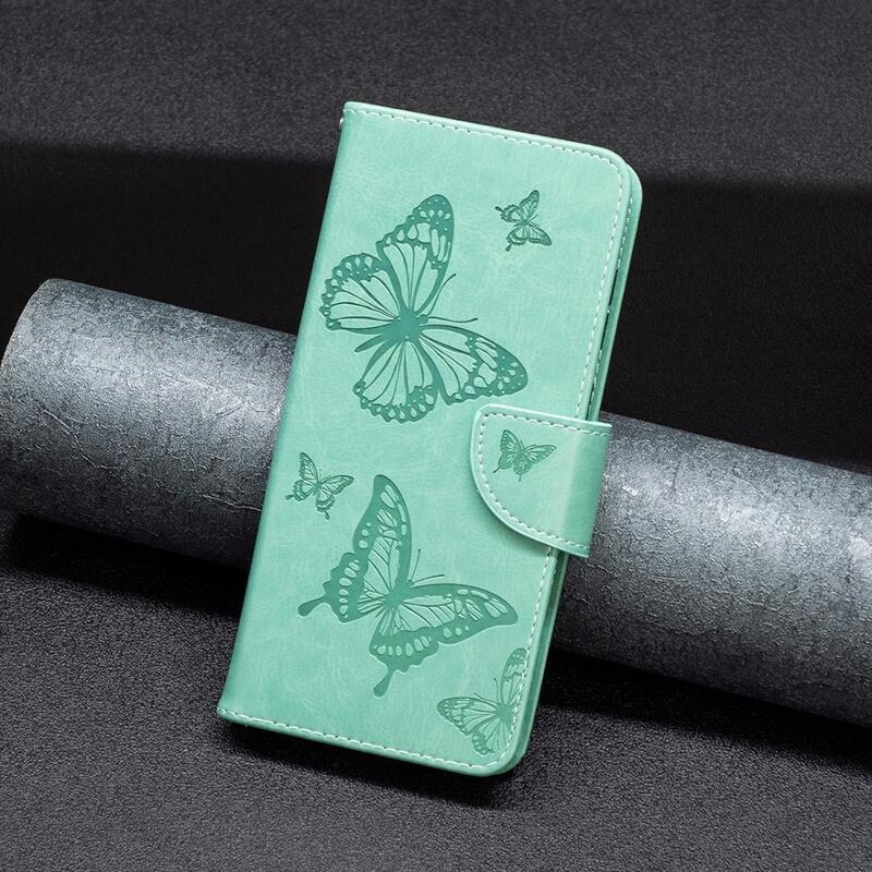 Butterfly PU kožené peněženkové pouzdro na mobil Xiaomi Redmi 10C - zelené
