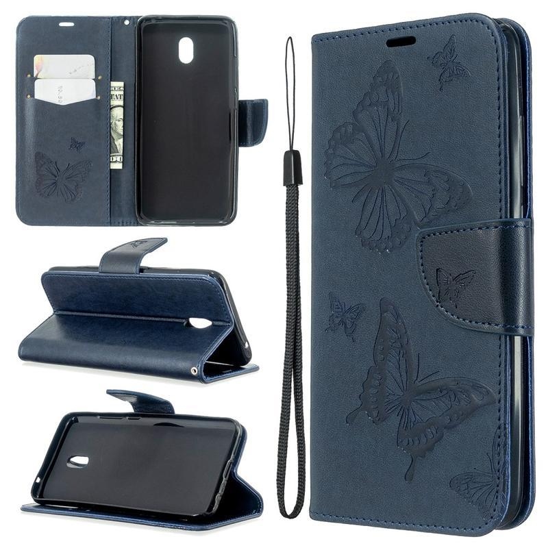 Butterfly PU kožené peněženkové pouzdro na mobil Xiaomi Redmi 8A - modré