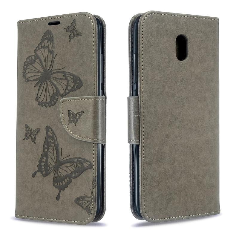 Butterfly PU kožené peněženkové pouzdro na mobil Xiaomi Redmi 8A - šedé