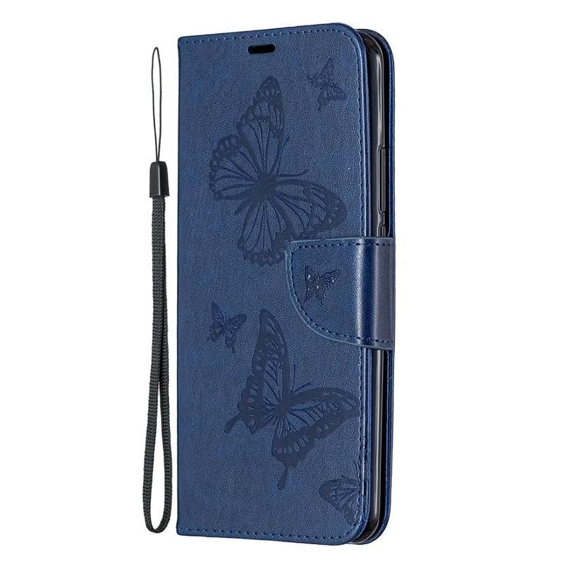 Butterfly PU kožené peněženkové pouzdro na mobil Xiaomi Redmi 9 - tmavěmodré