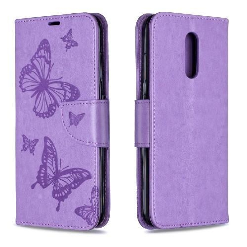 Butterfly PU kožené peněženkové pouzdro pro mobil Nokia 3.2 - fialové