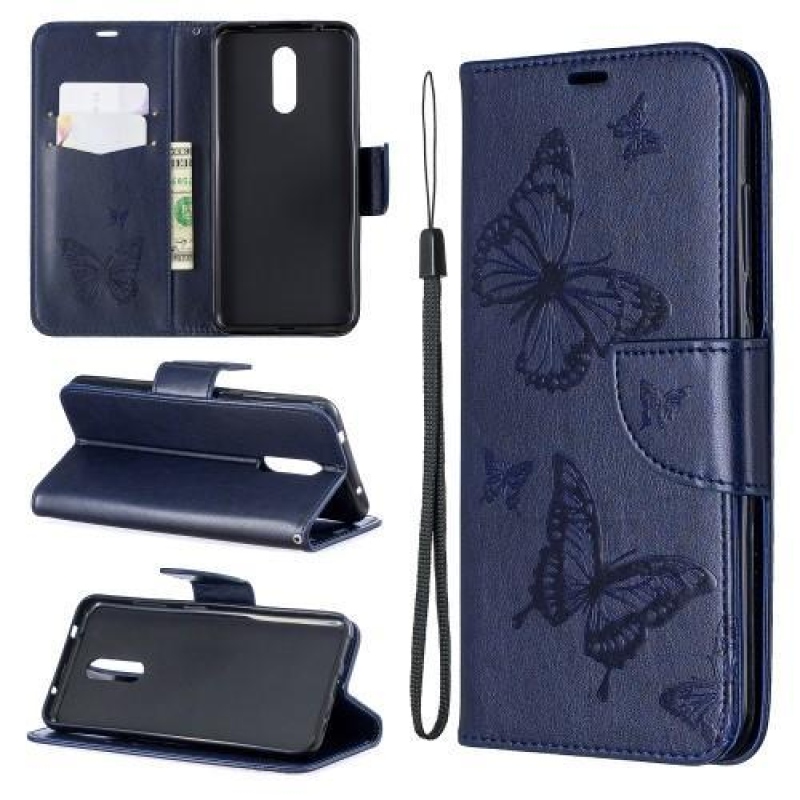 Butterfly PU kožené peněženkové pouzdro pro mobil Nokia 3.2 - modré