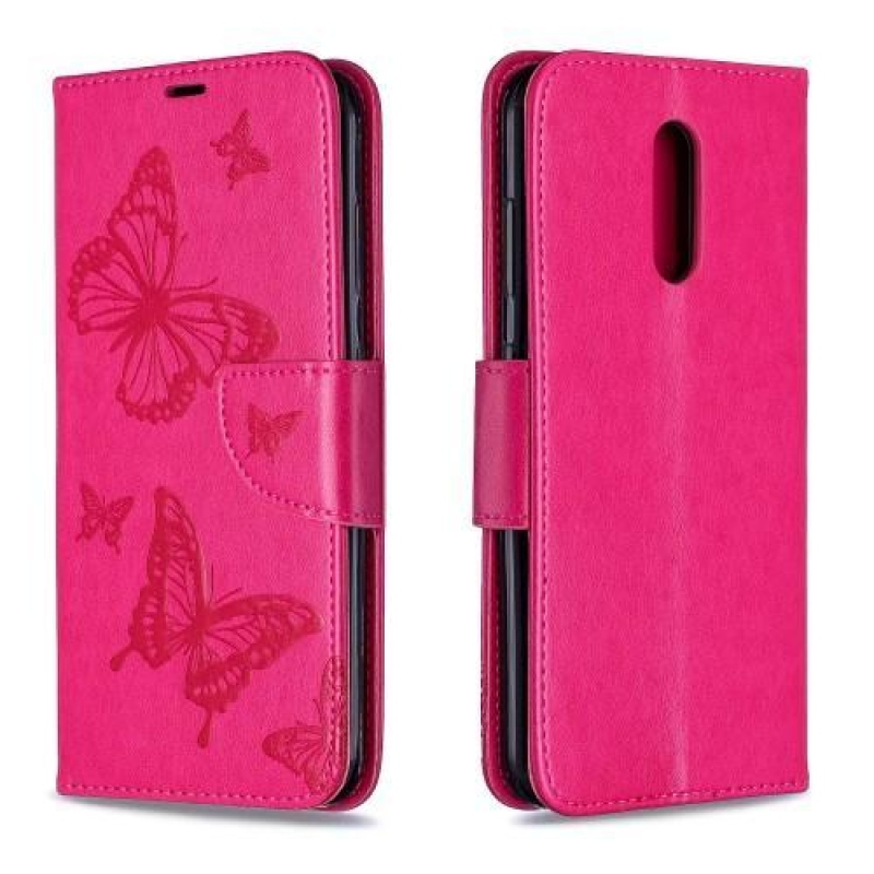 Butterfly PU kožené peněženkové pouzdro pro mobil Nokia 3.2 - rose