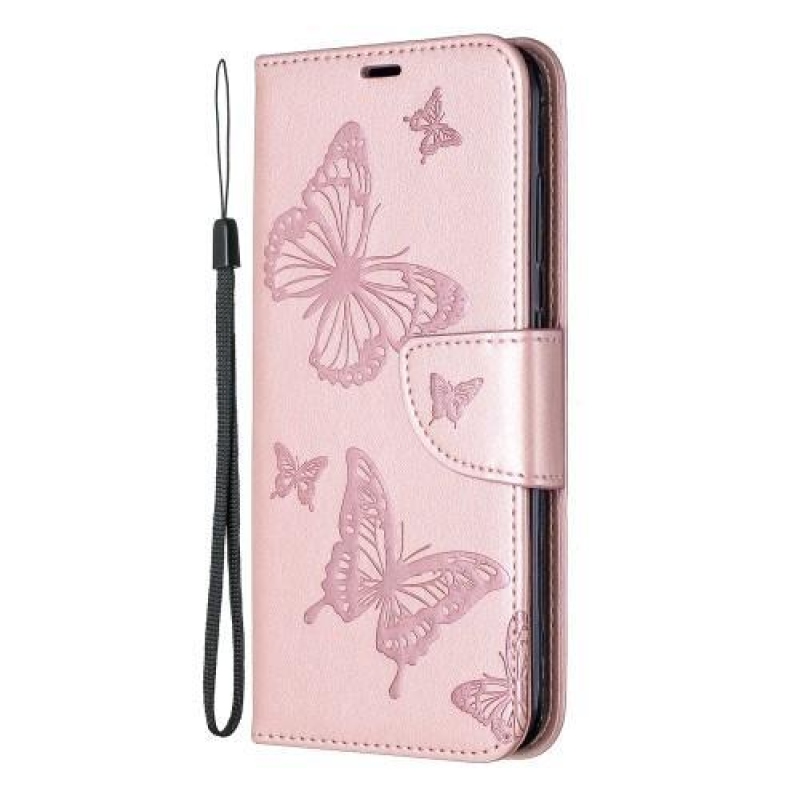 Butterfly PU kožené peněženkové pouzdro pro mobil Nokia 3.2 - růžovozlaté