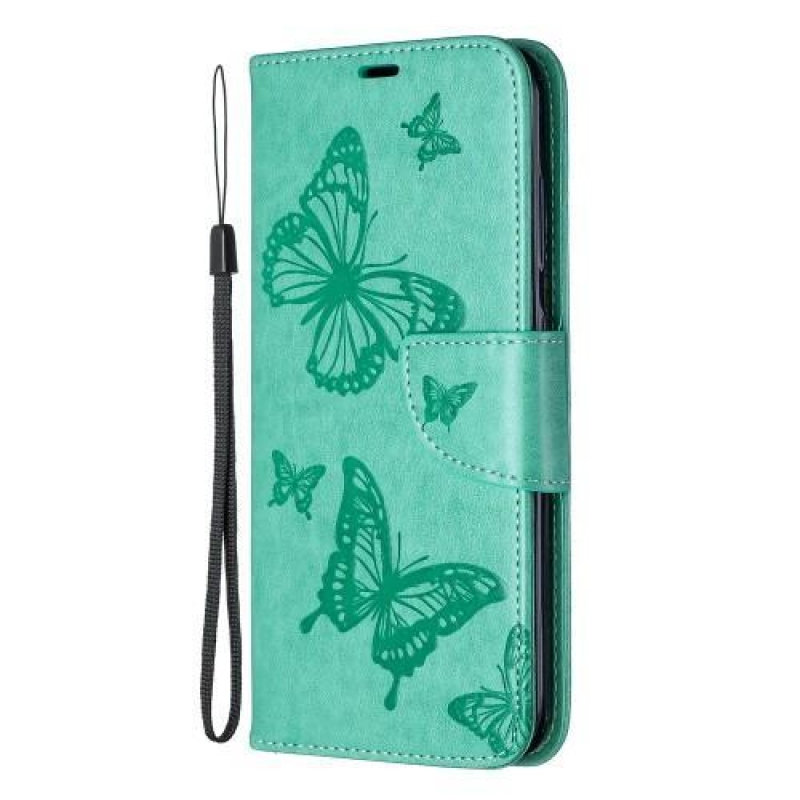 Butterfly PU kožené peněženkové pouzdro pro mobil Nokia 3.2 - zelené