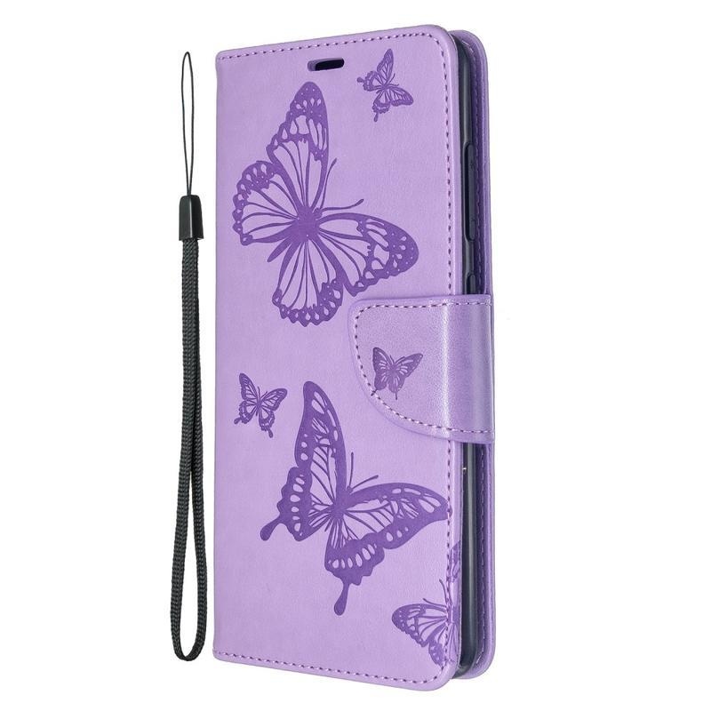 Butterfly PU kožené pouzdro na mobil Samsung Galaxy A51 - fialové
