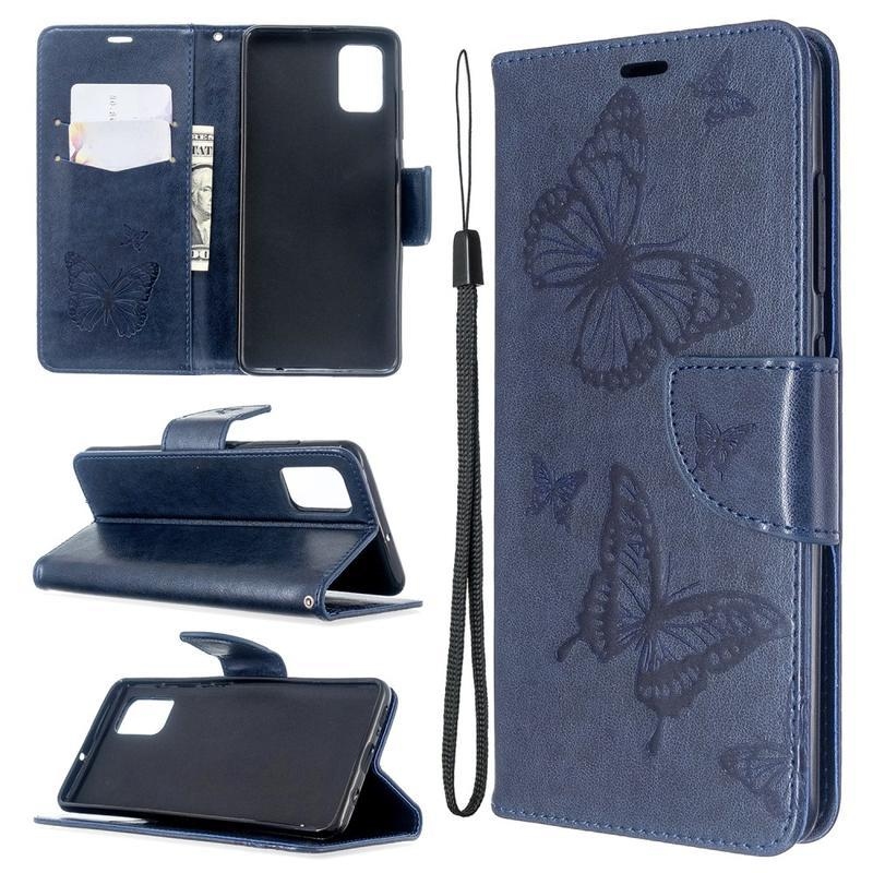 Butterfly PU kožené pouzdro na mobil Samsung Galaxy A51 - modré