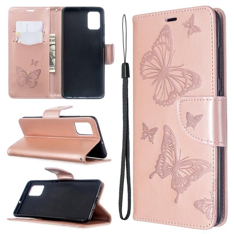 Butterfly PU kožené pouzdro na mobil Samsung Galaxy A51 - růžovozlaté