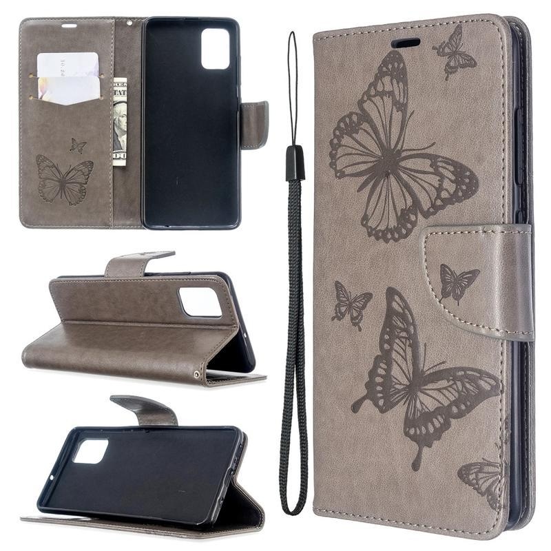 Butterfly PU kožené pouzdro na mobil Samsung Galaxy A51 - šedé