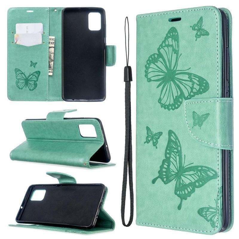 Butterfly PU kožené pouzdro na mobil Samsung Galaxy A51 - zelené