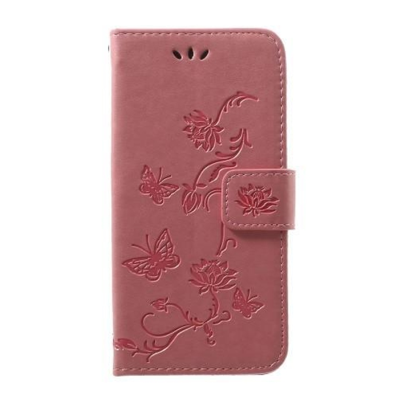 Butterfly PU kožené pouzdro na Samsung Galaxy A40 - růžové