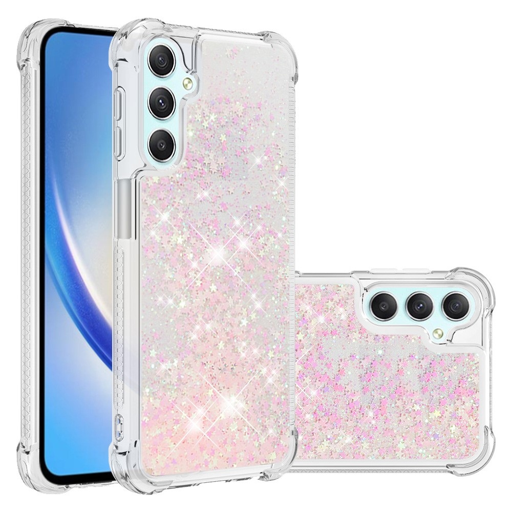 Glitter přesýpací gelový obal na Samsung Galaxy A24 - růžový/hvězdičky