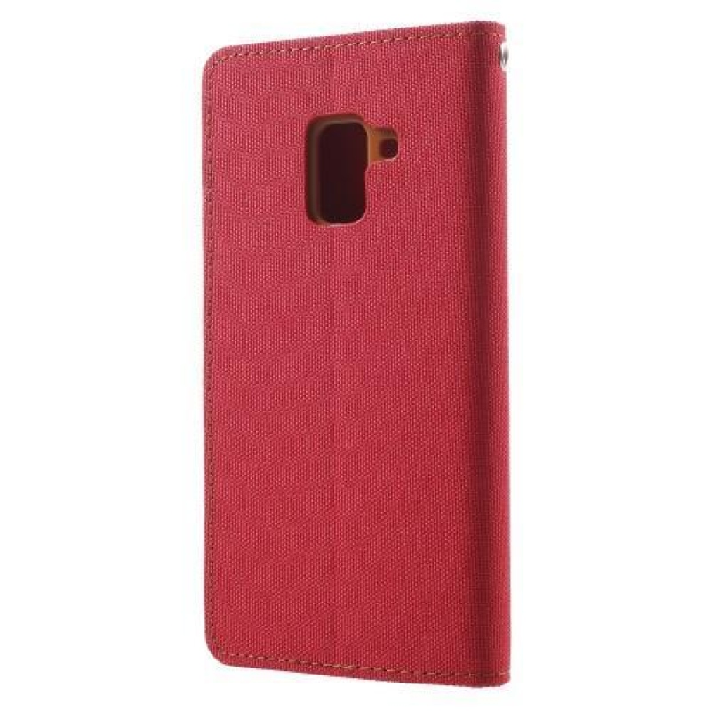 Canvas PU kožené/textilní pouzdro na Samsung Galaxy A8 Plus (2018) - červené