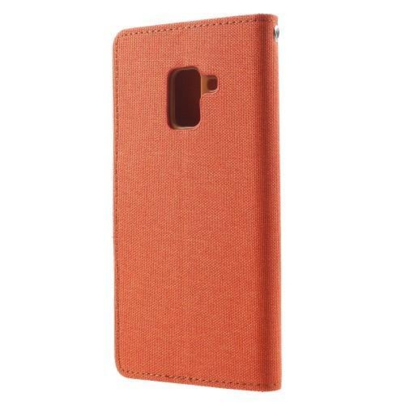 Canvas PU kožené/textilní pouzdro na Samsung Galaxy A8 Plus (2018) - oranžové