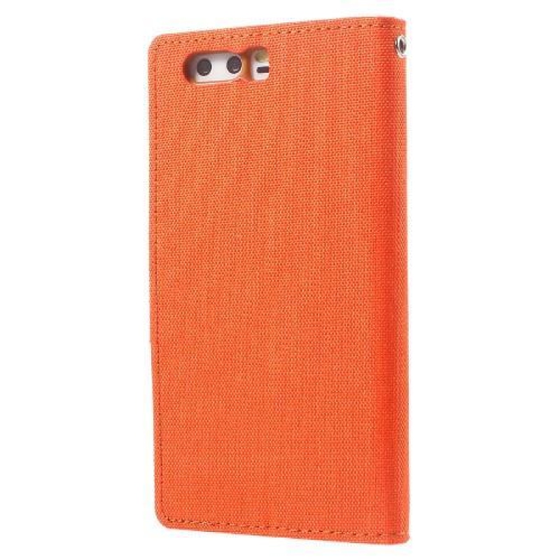 Canvas textilní/PU kožené pouzdro na mobil Huawei P10 - oranžové