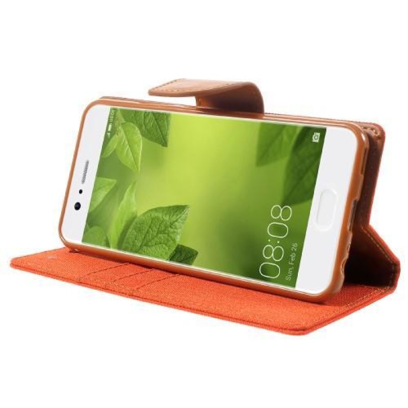 Canvas textilní/PU kožené pouzdro na mobil Huawei P10 - oranžové