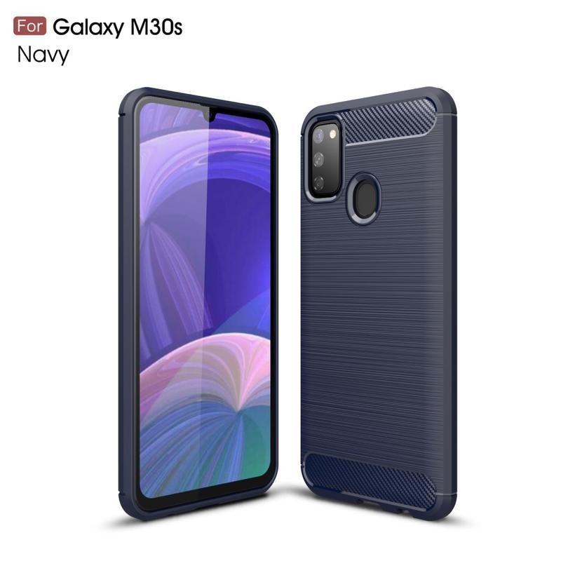 Carbon odolný gelový obal na mobil Samsung Galaxy M21 - modrý