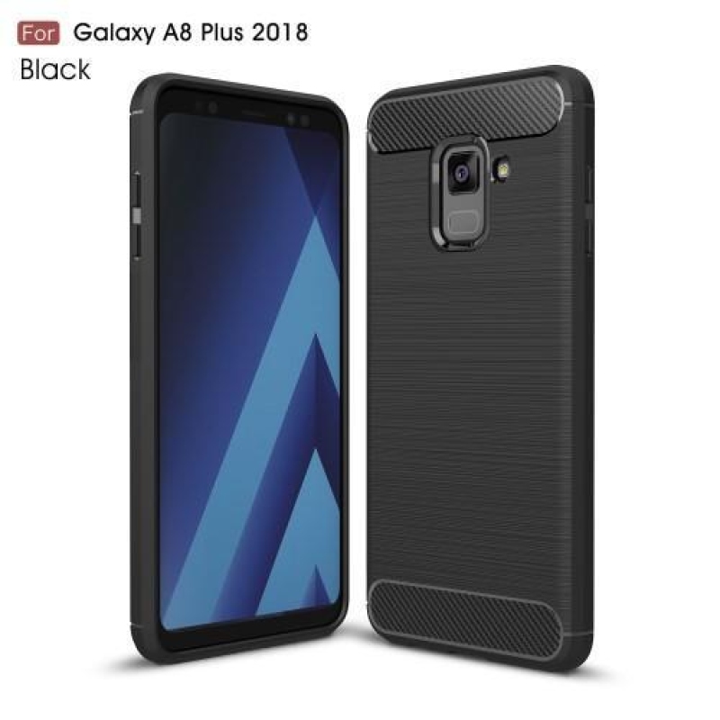 Carbon odolný gelový obal s texturou na Samsung Galaxy A8 Plus (2018) - černý