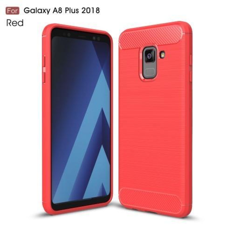 Carbon odolný gelový obal s texturou na Samsung Galaxy A8 Plus (2018) - červený