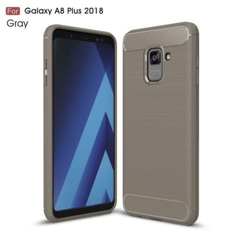 Carbon odolný gelový obal s texturou na Samsung Galaxy A8 Plus (2018) - šedý