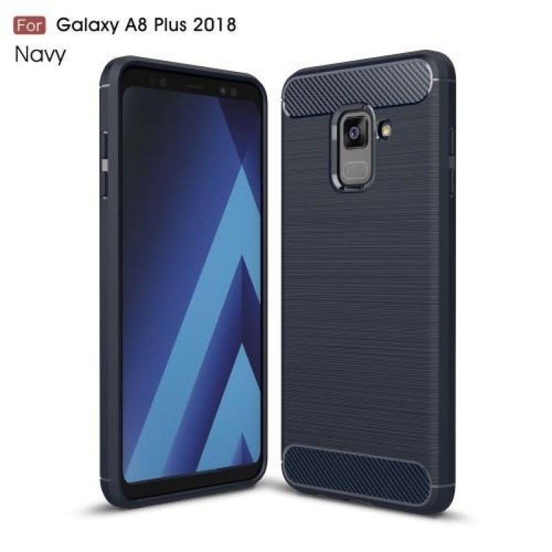 Carbon odolný gelový obal s texturou na Samsung Galaxy A8 Plus (2018) - tmavěmodrý