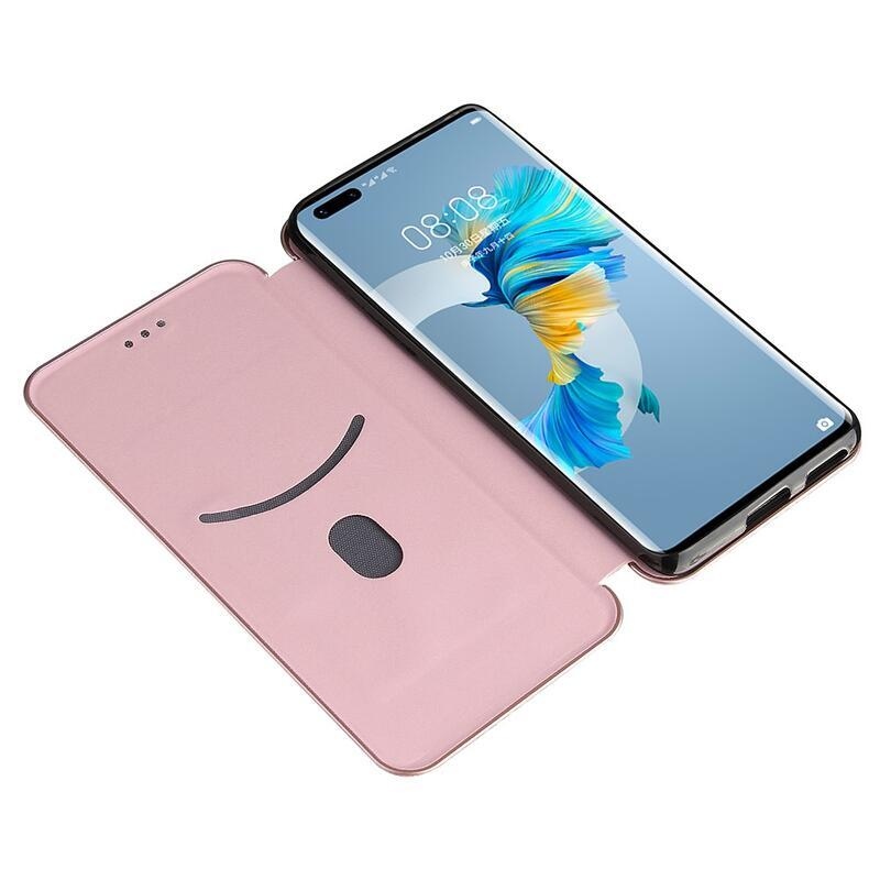 Carbon peněženkové pouzdro na mobil Huawei Mate 40 Pro - růžové