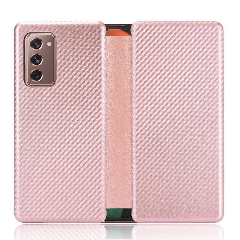 Carbon peněženkové pouzdro na mobil Samsung Galaxy Z Fold2 5G - růžovozlaté