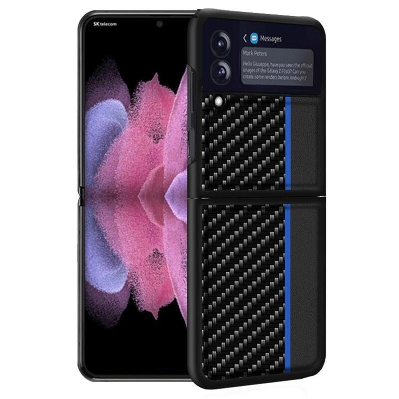 Carbon plastový kryt na mobil Samsung Galaxy Z Flip4 5G - černý/modrý