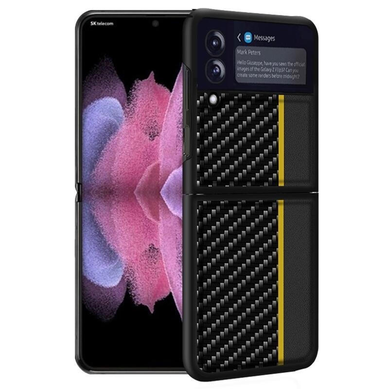 Carbon plastový kryt na mobil Samsung Galaxy Z Flip4 5G - černý/žlutý