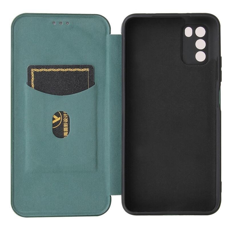 Carbon PU kožené peněženkové pouzdro na mobil Xiaomi Poco M3 - zelené