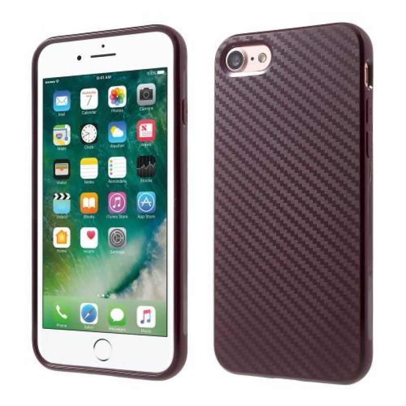 Carbon texturovaný gelový obal na iPhone 7 a iPhone 8 - vínový