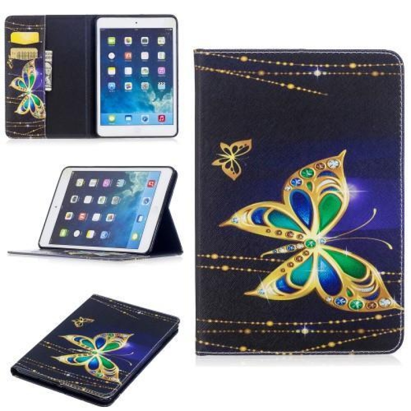 Cartoo PU kožené klopové pouzdro na iPad mini / iPad mini 2 / iPad mini 3 - zlatý motýl
