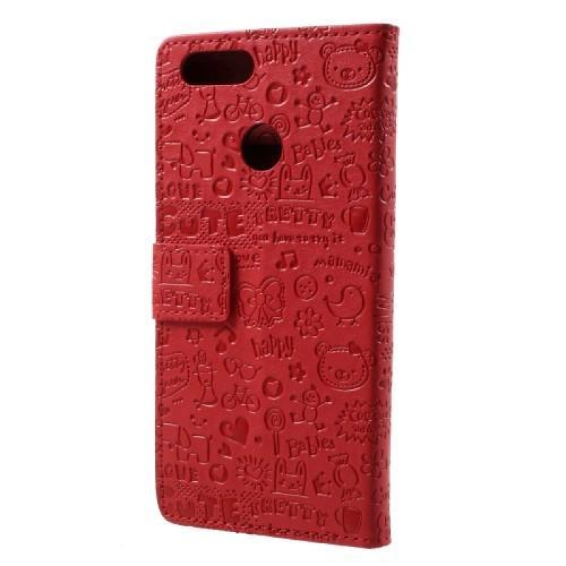 Cartoo PU kožený obal na mobil Honor 7X -  červené