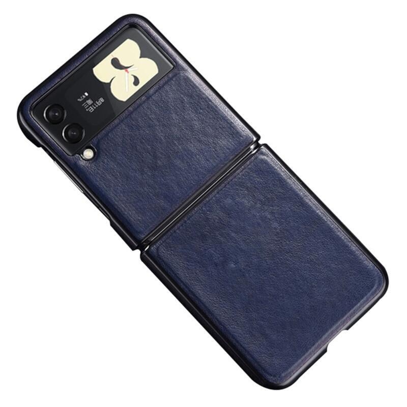 Case plastový kryt potažený umělou kůží na mobil Samsung Galaxy Z Flip3 5G - modrý