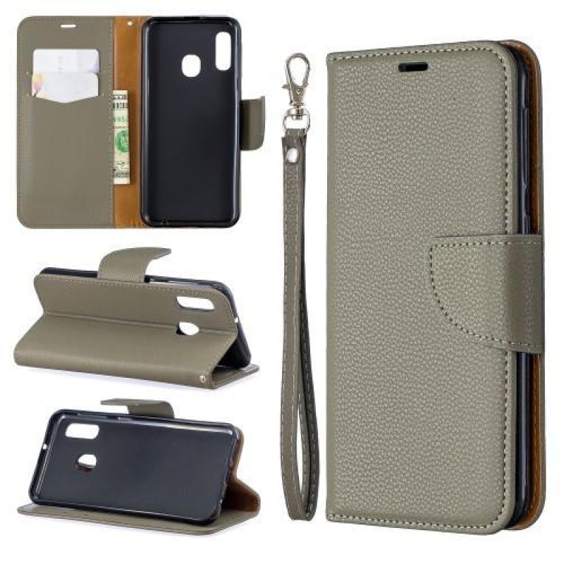 Case PU kožené peněženkové pouzdro na mobil Samsung Galaxy A20e - šedé