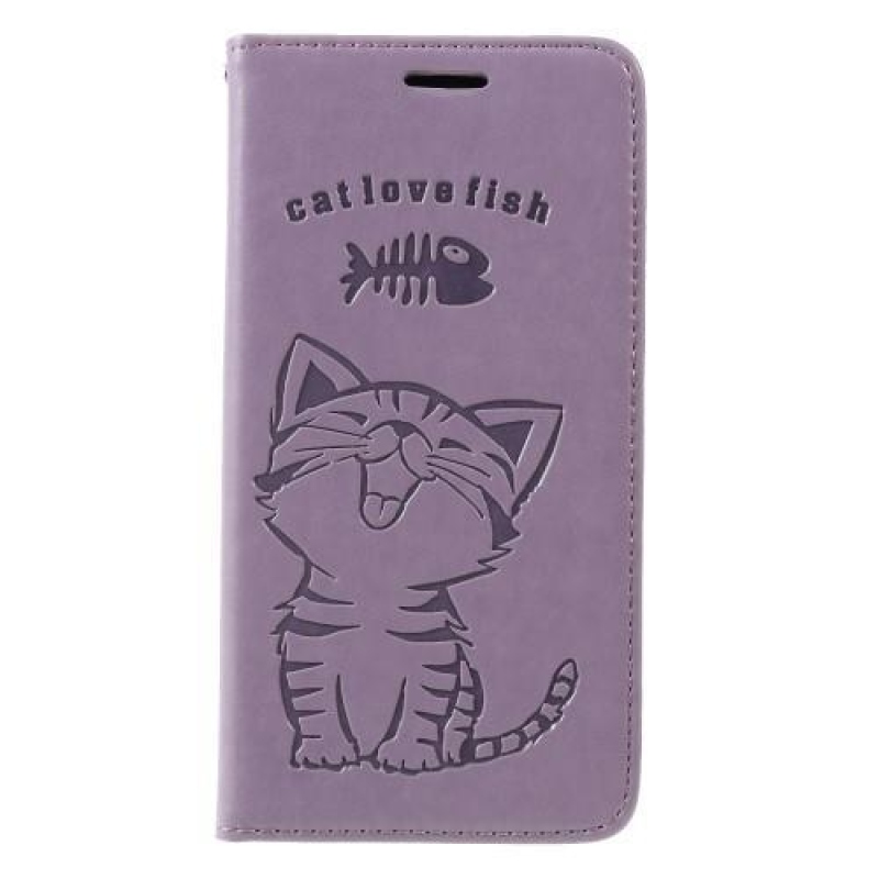 Cat PU kožené peněženkové pouzdro na mobil Huawei Mate 20 Lite - fialové