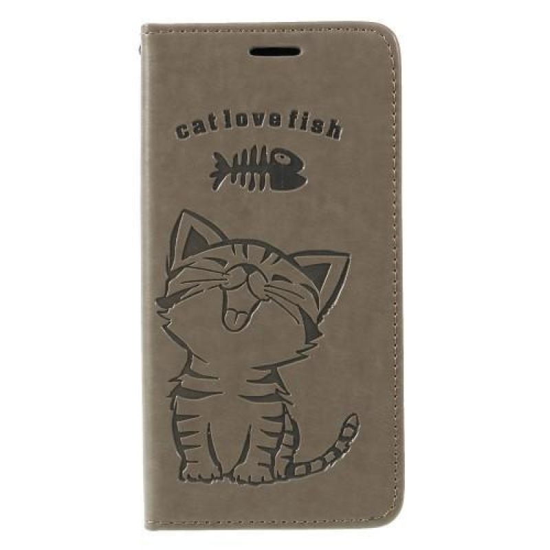 Cat PU kožené peněženkové pouzdro na mobil Huawei Mate 20 Lite - šedé