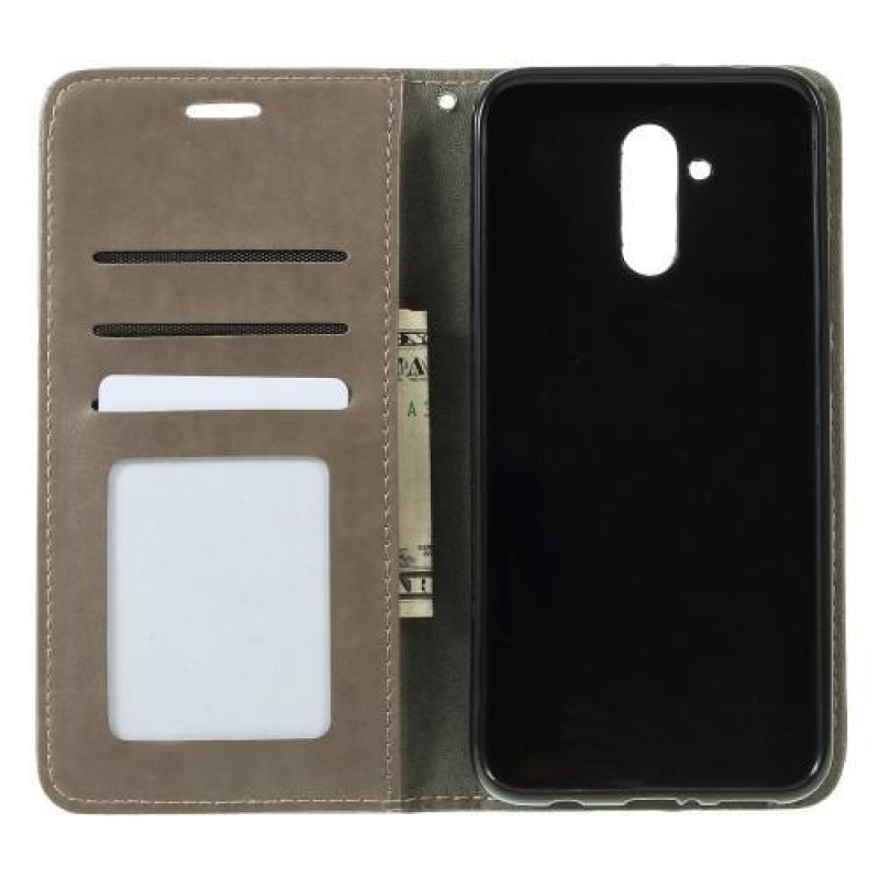 Cat PU kožené peněženkové pouzdro na mobil Huawei Mate 20 Lite - šedé