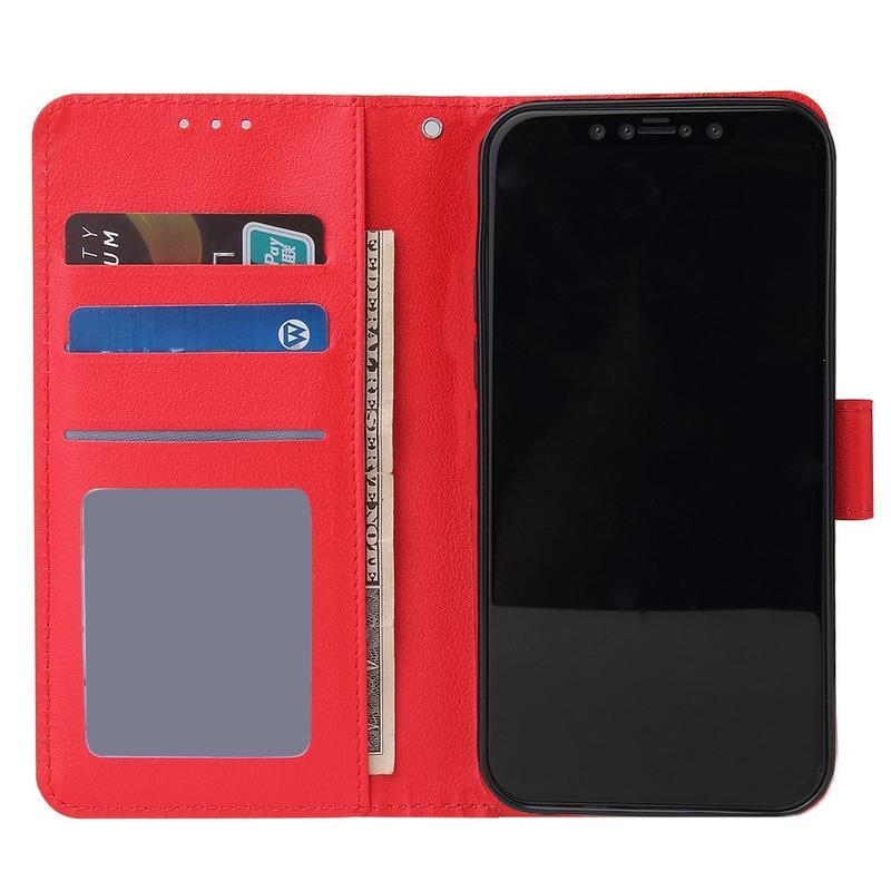 Cell PU kožené peněženkové pouzdro na mobil iPhone 12 mini - červené
