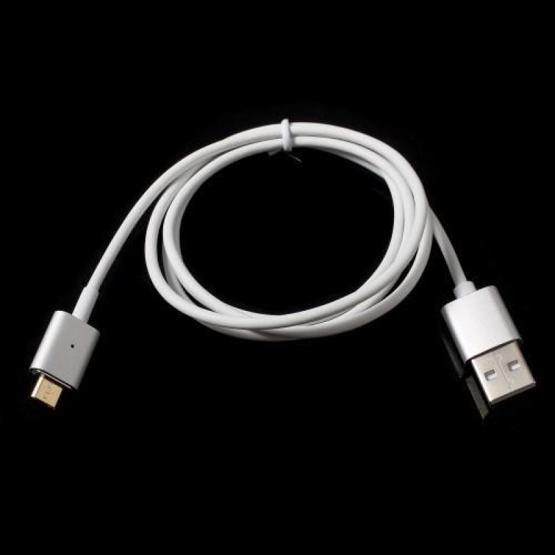 Charger micro USB kabel s magnetickým uchycením - 1m - stříbrný