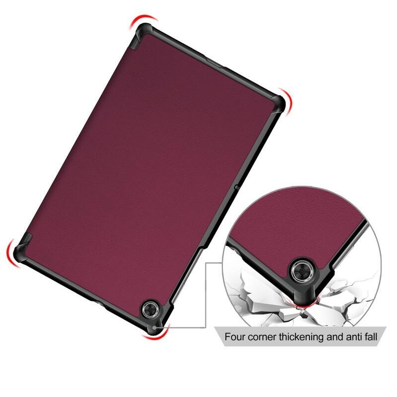 Chytré polohovací PU kožené pouzdro na tablet Lenovo Tab M10 FHD Plus - vínové