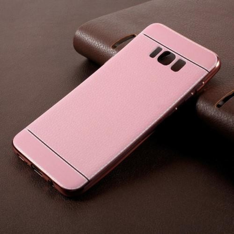 Cloth gelový obal s PU koženými zády na Samsung Galaxy S8 Plus - růžový