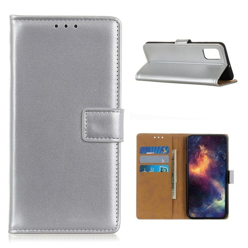 Cover PU kožené peněženkové pouzdro na mobil Samsung Galaxy M51 - stříbrné