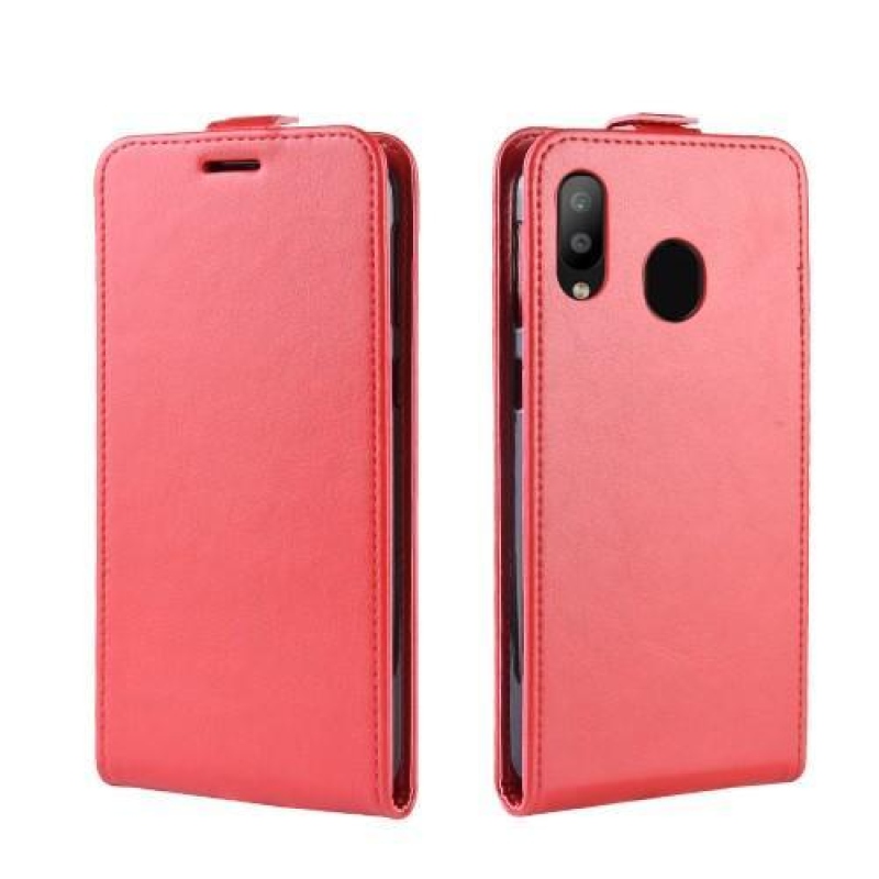 Crazy PU kožené flipové pouzdro na mobil Samsung Galaxy M20 - červené