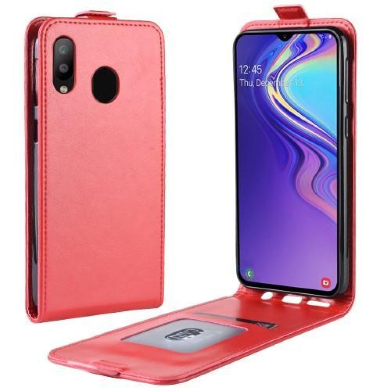 Crazy PU kožené flipové pouzdro na mobil Samsung Galaxy M20 - červené