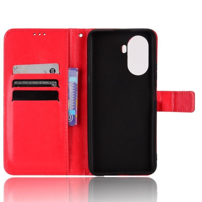 Crazy PU kožené peněženkové pouzdro na mobil Huawei Nova Y70 - červené