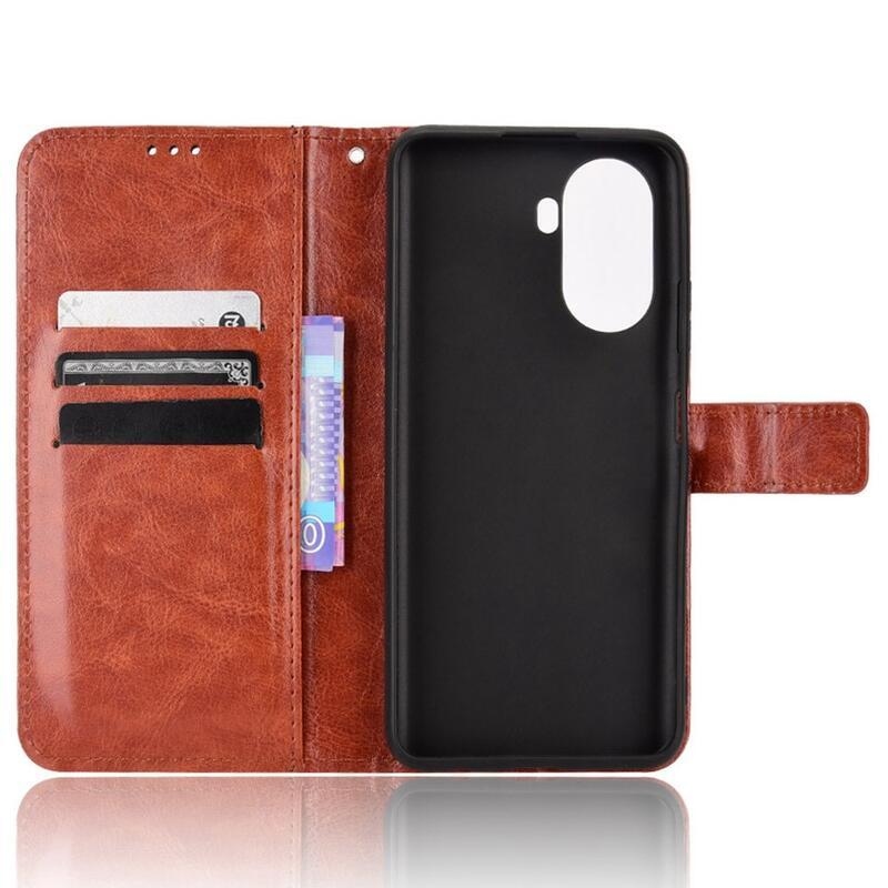 Crazy PU kožené peněženkové pouzdro na mobil Huawei Nova Y70 - hnědé
