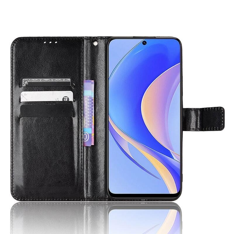 Crazy PU kožené peněženkové pouzdro na mobil Huawei Nova Y90 - černé